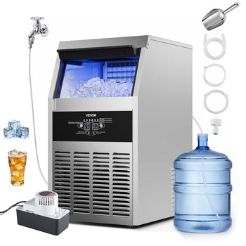 Commercial Ice Maker Machine with Pump, 150 lbs/24h with 30 lbs Storage Capacity, Built-in/Freestanding/Under Counter, Stainless Steel Ice Maker with LED Display & Self-Cleaning, for Home Bar