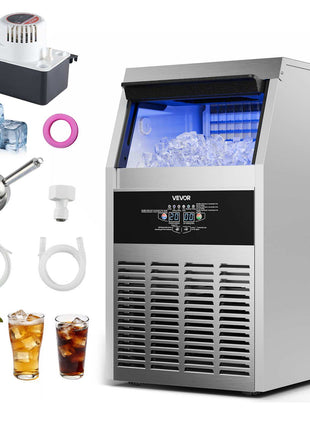 Commercial Ice Maker Machine with Pump, 160 lbs/24h with 30 lbs Storage Capacity, Built-in/Freestanding/Under Counter, Stainless Steel Ice Maker with LED Display & Self-Cleaning, for Home Bar