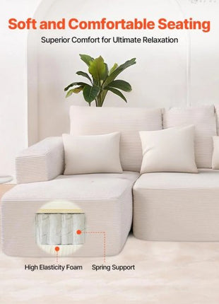 Modular Sectional Sofa, L Shaped Modular Sofa with Chaise, Cloud Sectional Couch with High Rebound Sponge and Density, Upholstered Corduroy Couch with Cushion for Living Room, Apartment, Beige