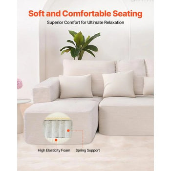 Modular Sectional Sofa, L Shaped Modular Sofa with Chaise, Cloud Sectional Couch with High Rebound Sponge and Density, Upholstered Corduroy Couch with Cushion for Living Room, Apartment, Beige