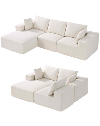 Modular Sectional Sofa, L Shaped Modular Sofa with Chaise, Cloud Sectional Couch with High Rebound Sponge and Density, Upholstered Corduroy Couch with Cushion for Living Room, Apartment, Beige