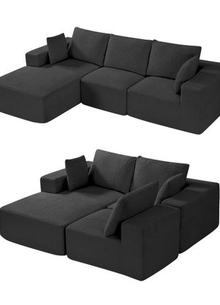 Modular Sectional Sofa, L Shaped Modular Sofa with Chaise, Cloud Sectional Couch with High Rebound Sponge and Density, Upholstered Corduroy Couch with Cushion for Living Room, Bedroom, Black