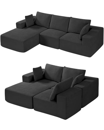 Modular Sectional Sofa, L Shaped Modular Sofa with Chaise, Cloud Sectional Couch with High Rebound Sponge and Density, Upholstered Corduroy Couch with Cushion for Living Room, Bedroom, Black