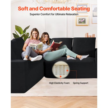 Modular Sectional Sofa, L Shaped Modular Sofa Deep Seat, Cloud Sectional Couch with High Rebound Sponge and Density, Upholstered Corduroy Couch with Cushion for Living Room, Bedroom, Black