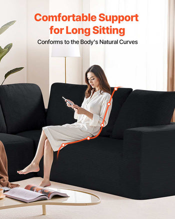 Modular Sectional Sofa, L Shaped Modular Sofa Deep Seat, Cloud Sectional Couch with High Rebound Sponge and Density, Upholstered Corduroy Couch with Cushion for Living Room, Bedroom, Black