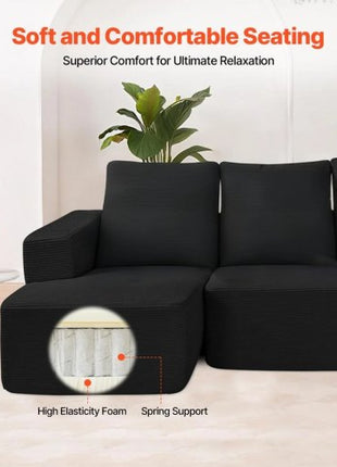 Modular Sectional Sofa, U Shaped Modular Sofa with Chaise, Cloud Sectional Couch with High Rebound Sponge and Density, Upholstered Corduroy Couch with Cushion for Living Room, Bedroom, Black