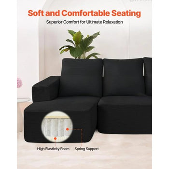 Modular Sectional Sofa, U Shaped Modular Sofa with Chaise, Cloud Sectional Couch with High Rebound Sponge and Density, Upholstered Corduroy Couch with Cushion for Living Room, Bedroom, Black