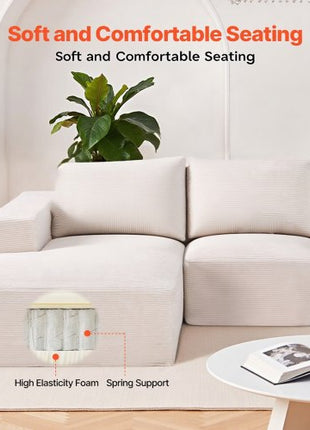 Modular Sectional Sofa, U Shaped Modular Sofa with Chaise, Cloud Sectional Couch with High Rebound Sponge and Density, Upholstered Corduroy Couch with Cushion for Living Room, Bedroom, Beige