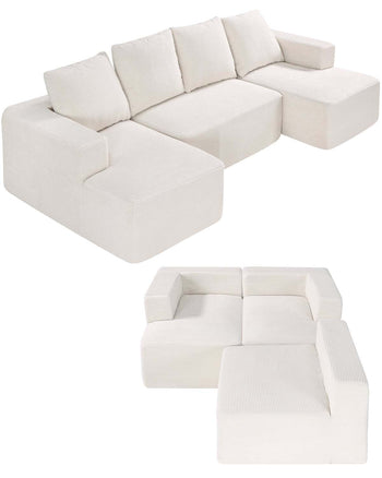 Modular Sectional Sofa, U Shaped Modular Sofa with Chaise, Cloud Sectional Couch with High Rebound Sponge and Density, Upholstered Corduroy Couch with Cushion for Living Room, Bedroom, Beige