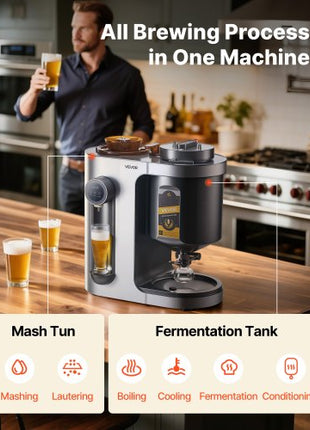 Automatic Home Beer Brewer, 1500W Electric Beer Brewing Machine, 3.43 Gal All-in-One Home Brewer with Mash Boil Device, 304 Stainless Steel Internal Tank, Auto Temperature & Pressure Control