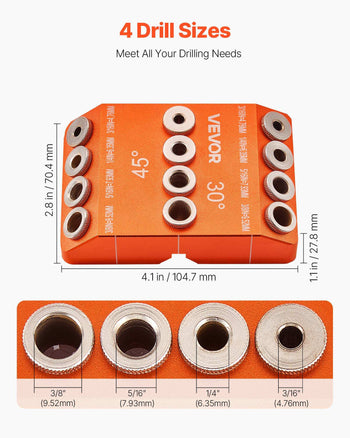 Drill Guide, 30/ 45/ 90 Degree Angle 4 Sizes Portable Precision Drilling Guide Jig, for Drilling Angled or Horizontal Holes, Aluminum Alloy, for Deck Cable Railing Wood Post Stair Handrail