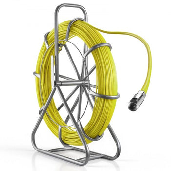 Fish Tape Fiberglass, 500FT 6.3MM, Duct Rodder Fishtape Wire Puller with Stand, 1/4-Inch Cable Running Rod, Marked Every 5 Feet, Fishing Tools for Walls and Electrical Conduit, Non-Conductive