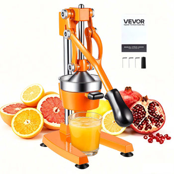Manual Citrus Juicer, 15" Tall Hand Press Orange Juicer, Manual Fresh Juice Extractor for Lemon Pomegranate Grapefruit, Heavy-Duty Cast Iron, Easy to Clean, Home & Commercial Use, Orange