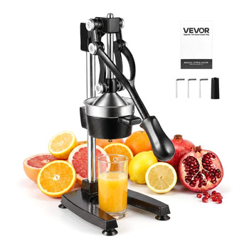 Manual Citrus Juicer, 19" Tall Hand Press Oranges Juicer, Manual Fresh Juice Extractor for Lemon Pomegranate Grapefruit, Heavy-Duty Cast Iron, Easy to Clean, Home & Commercial Use, Black