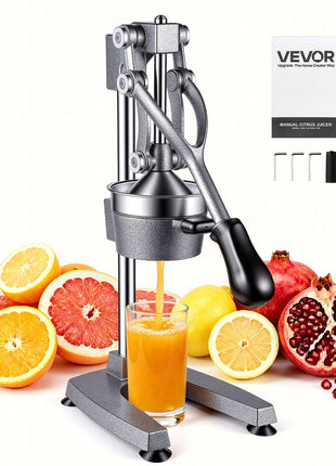 Manual Citrus Juicer, 19" Tall Hand Press Orange Juicer, Manual Fresh Juice Extractor for Lemon Pomegranate Grapefruit, Heavy-Duty Cast Iron, Easy to Clean, Home & Commercial Use, Silver Gray