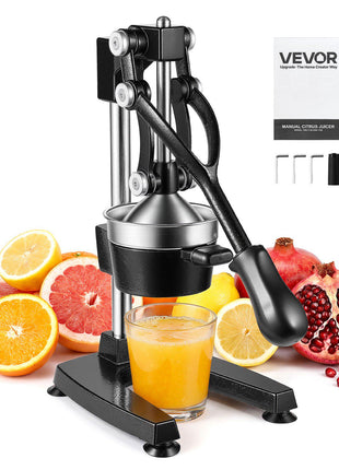 Manual Citrus Juicer, 15" Tall Hand Press Oranges Juicer, Manual Fresh Juice Extractor for Lemon Pomegranate Grapefruit, Heavy-Duty Cast Iron, Easy to Clean, Home & Commercial Use, Black