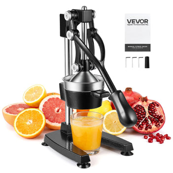 Manual Citrus Juicer, 15" Tall Hand Press Oranges Juicer, Manual Fresh Juice Extractor for Lemon Pomegranate Grapefruit, Heavy-Duty Cast Iron, Easy to Clean, Home & Commercial Use, Black