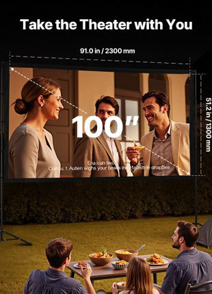 Projector Screen with Stand, 100 Inch 160° Wide Angle Indoor Outdoor Projection Screen, 16:9 4K HD Wrinkleless Portable Dual-Tripod Screens with Carry Bag, for Movie Home Theater Presentation