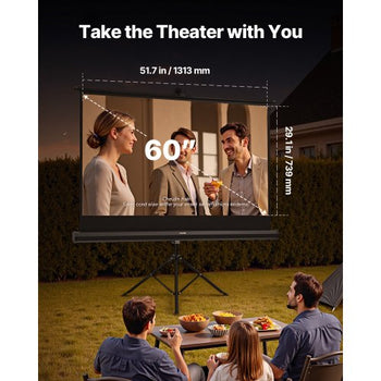 Projector Screen with Stand, 60 Inch 160° Wide Angle Indoor Outdoor Projection Screen, 16:9 4K HD Wrinkleless Portable Tripod Screens with Carry Bag, for Movie Home Theater Office Presentation