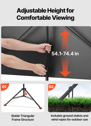 Projector Screen with Stand, 80 Inch 160° Wide Angle Indoor Outdoor Projection Screen, 16:9 4K HD Wrinkleless Portable Tripod Screens with Carry Bag, for Movie Home Theater Office Presentation