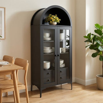 Arched Display Cabinet with Glass Doors, 70 in Tall Curio Cabinet, 4-Tier Display Case with 2 Adjustable Shelves, Bookcase Bookshelf for Collectibles Storage Bedroom Living Room Office