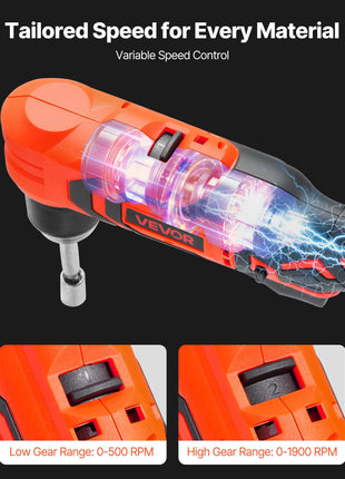 Right Angle Drill, 3/8 Inch Chuck, 90 Degree Cordless Right Angle Drill with Brushless Motor, Battery, Charger, and Belt Clip, Adjustable Speed, for Fastening and Loosening in Tight Spaces
