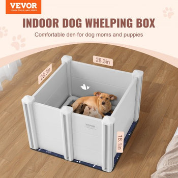 Dog Whelping Box, 28.3 x 28.3 x 18.1in Whelping Box for Dogs and Puppies, Whelping Pen for Puppies, Dog Birthing Box with Rails and Washable Pee Pad, Whelping Box for Small Breed Dogs, White