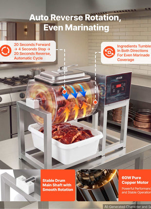 Commercial Meat Tumbler Marinator, 18L Tumbling Marinating Machine, for Chicken Steak Pork Restaurant, Stainless Steel Vacuum Curing Machine, with Bidirectional Rotation and Smart Control Panel
