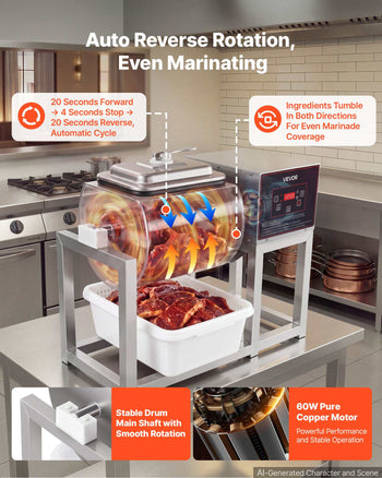 Commercial Meat Tumbler Marinator, 18L Tumbling Marinating Machine, for Chicken Steak Pork Restaurant, Stainless Steel Vacuum Curing Machine, with Bidirectional Rotation and Smart Control Panel