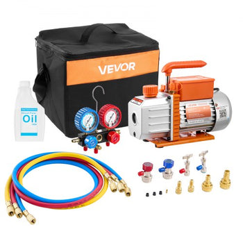 AC Vacuum Pump and Gauge Set, 4.5 CFM 1/3 HP, Single Stage Rotary Vane HVAC Vacuum Pump, A/C Manifold Gauge Kit, for R134a R22 R410a R1234YF R32, with Carry Bag, for Auto HVAC Air Conditioning