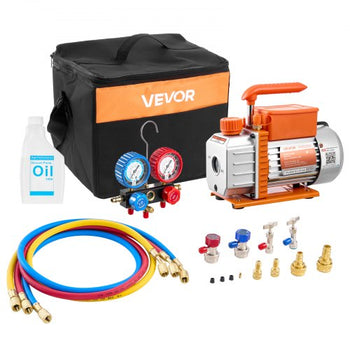 AC Vacuum Pump and Gauge Set, 3.5 CFM 1/4 HP, Single Stage Rotary Vane HVAC Vacuum Pump, A/C Manifold Gauge Kit, for R134a R22 R410a R1234YF R32, with Carry Bag, for Auto HVAC Air Conditioning