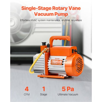Vacuum Pump, 4 CFM, HVAC Single Stage Rotary Vane Vacuum Pump, for R134a R22 R410a Systems, Auto AC Vacuum Pump Kit with Oil Bottle, for Automotive Air Conditioner Maintenance Resin Degassing