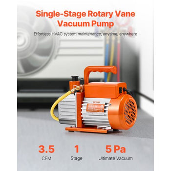 Vacuum Pump, 3.5 CFM, HVAC Single Stage Rotary Vane Vacuum Pump, for R134a R22 R410a Systems, Auto AC Vacuum Pump Kit with Oil Bottle, for Automotive Air Conditioner Maintenance Resin Degassing
