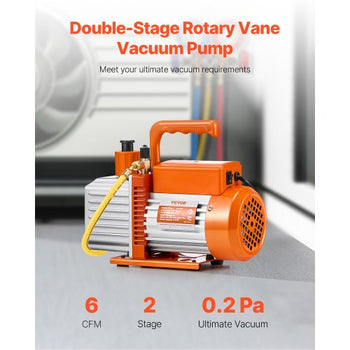 Vacuum Pump, 6 CFM, HVAC 2 Stage Rotary Vane Vacuum Pump, for R134a R22 R410a Systems, Auto AC Vacuum Pump Kit with Oil Bottle, for Automotive Air Conditioner Maintenance Resin Degassing