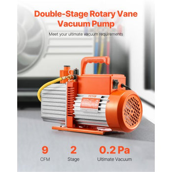 Vacuum Pump, 9 CFM, HVAC 2 Stage Rotary Vane Vacuum Pump, for R134a R22 R410a Systems, Auto AC Vacuum Pump Kit with Oil Bottle, for Automotive Air Conditioner Maintenance Resin Degassing