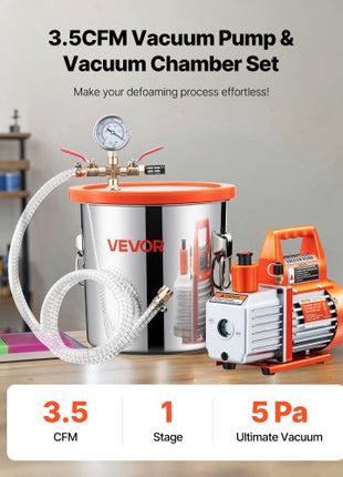 3 Gallon Vacuum Chamber with Pump, 3.5 CFM, Stainless Steel Degassing Chamber Kit, Single Stage Vacuum Pump, Tempered Glass Lid, 4.92 ft Hose, Oil, for Stabilizing Wood Degassing Silicone Resin
