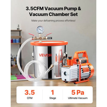 3 Gallon Vacuum Chamber with Pump, 3.5 CFM, Stainless Steel Degassing Chamber Kit, Single Stage Vacuum Pump, Tempered Glass Lid, 4.92 ft Hose, Oil, for Stabilizing Wood Degassing Silicone Resin