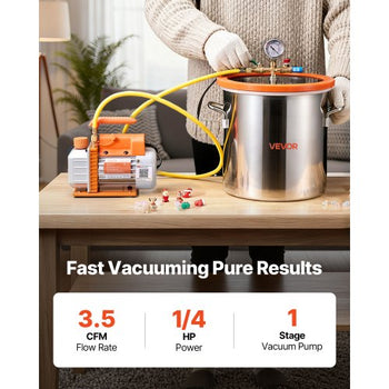 5 Gallon Vacuum Chamber with Pump, 3.5 CFM, Single Stage Vacuum Pump, Stainless Steel Degassing Chamber Kit with Tempered Glass Lid, 5 ft Hose, for Stabilizing Wood Degassing Silicone Resin