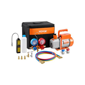 4.5 CFM AC Vacuum Pump and Gauge Set, Single Stage Rotary Vane HVAC Air Vacuum Pump, A/C Refrigerant Manifold Gauge Kit, with Leak Detector Hoses, for R134a, R12, R22, R502a, R410A, R404, R407C