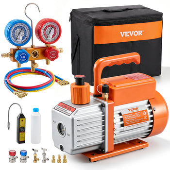 4.5 CFM AC Vacuum Pump and Gauge Set, Single Stage Rotary Vane HVAC Air Vacuum Pump, A/C Refrigerant Manifold Gauge Kit, with Leak Detector Hoses, for R134a, R12, R22, R502a, R410A, R404, R407C