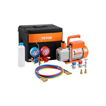 3.5 CFM AC Vacuum Pump and Gauge Set, Single Stage Rotary Vane HVAC Air Vacuum Pump, A/C Refrigerant Manifold Gauge Kit, with Hoses, for R134a, R12, R22, R502a, R410A, R404, R407C Refrigerants
