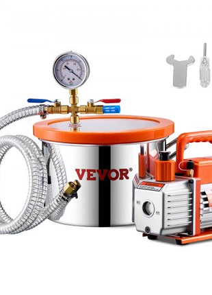 1.5 Gallon Vacuum Chamber and 3.5 CFM Pump Kit, Stainless Steel Chamber, Single Stage Vacuum Pump Degassing Chamber Kit, with Acrylic Lid, Oil, 4.92 ft Hose, for Degassing Resin Silicone Epoxies