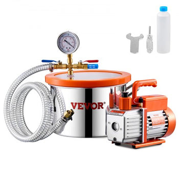 1.5 Gallon Vacuum Chamber and 3.5 CFM Pump Kit, Stainless Steel Chamber, Single Stage Vacuum Pump Degassing Chamber Kit, with Acrylic Lid, Oil, 4.92 ft Hose, for Degassing Resin Silicone Epoxies