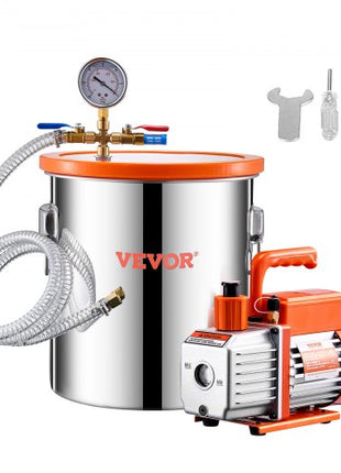 5 Gallon Vacuum Chamber and 3.5 CFM Pump Kit, Stainless Steel Chamber, Single Stage Vacuum Pump Degassing Chamber Kit, with Acrylic Lid, Oil, 4.92 ft Hose, for Degassing Resin Silicone Epoxies