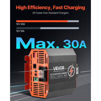 12V 30A DC to DC Battery Charger, 375W, On-Board Battery Charger for Lead-Acid, Lithium, AGM, GEL, and Flooded Batteries, Smart Multi-Stage Charging, for RVs, Commercial Vehicles, Boats, Yachts