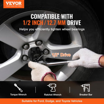 Wheel Bearing Locknut Socket Set, 1/2 inch Drive 7 Piece SAE and Metric 6-Point Socket for Ford, Dodge, and Toyota Vehicles, with Storage Case, Remove and Install Wheel Bearing Lock Nuts