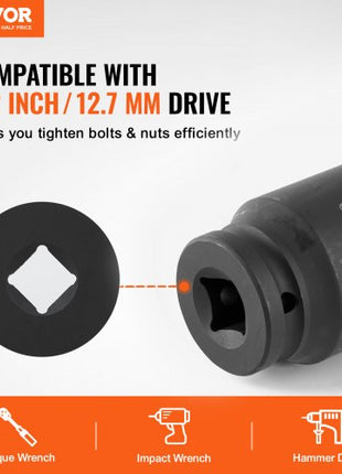 Axle Nut Impact Socket Set, 1/2" Drive Deep 6+12-Point 14-Piece Metric Spindle Nut Socket Set, CR-V Heat Treated Large Socket Set with Storage Case, Auto Repair, Removing or Installing Axle Nuts