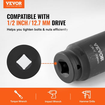 Axle Nut Impact Socket Set, 1/2" Drive Deep 6+12-Point 14-Piece Metric Spindle Nut Socket Set, CR-V Heat Treated Large Socket Set with Storage Case, Auto Repair, Removing or Installing Axle Nuts