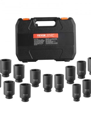 Axle Nut Impact Socket Set, 1/2" Drive Deep 6+12-Point 14-Piece Metric Spindle Nut Socket Set, CR-V Heat Treated Large Socket Set with Storage Case, Auto Repair, Removing or Installing Axle Nuts