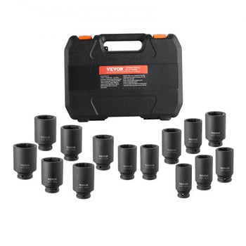 Axle Nut Impact Socket Set, 1/2" Drive Deep 6+12-Point 14-Piece Metric Spindle Nut Socket Set, CR-V Heat Treated Large Socket Set with Storage Case, Auto Repair, Removing or Installing Axle Nuts